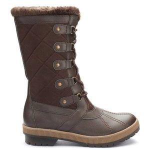 Womens Winter Boots Totes 11 Brown Quilted Lined Snow Mid Calf Padded Microfiber